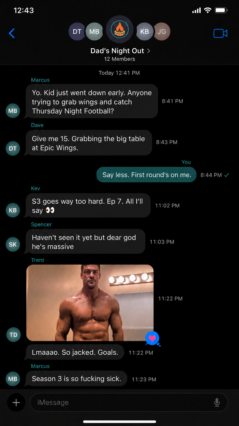 The Dad's Night Out group chat: wings and Thursday Night Football plans, and extremely serious Reacher discourse